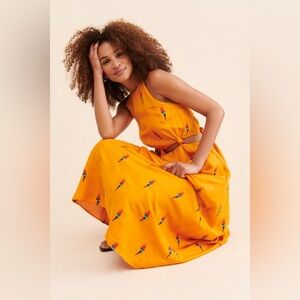 Farm Rio Orange parrot knot dress NWOT